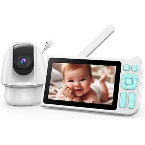 Video Baby Monitor, 2000ft Long Range, Enhanced Signal Stability, No WiFi, 5" HD Screen, 5000mAh, 1080p Camera, Super Clear Night Vision, Pan-Tilt-Zoom, 2-Way Audio, AI Cry & Motion Alarm