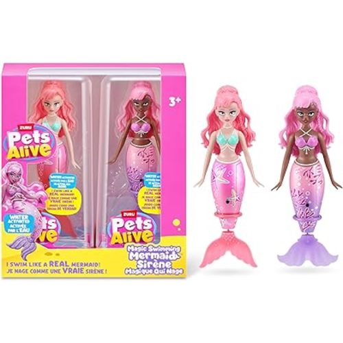 Pets Alive Magic Swimming Mermaid 2 Pack (Sea Star & Coral) by ZURU – Robotic Mermaid Doll for Water Play, Swims Automatically, Bath Toy for Girls & Boys Ages 3+