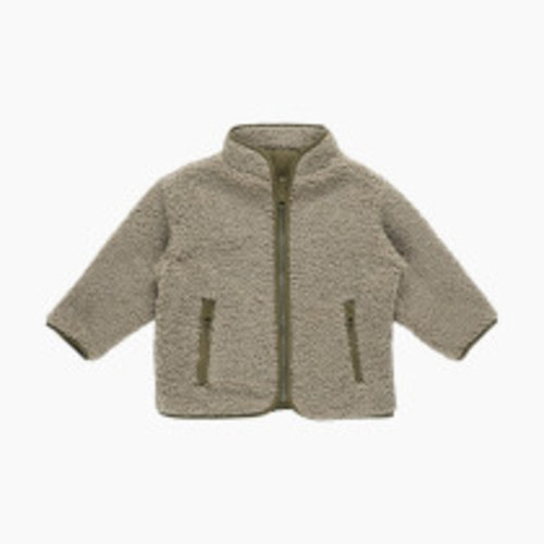 Quincy Mae Shearling Zip Jacket - Olive, 3-6 M