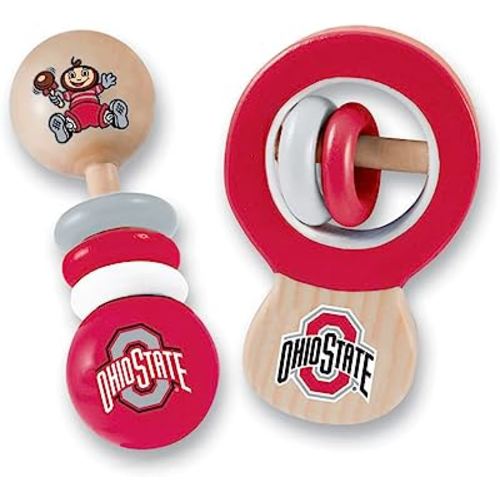 BabyFanatic Wood Rattle 2 Pack - NCAA Ohio State Buckeyes - Officially Licensed Baby Toy Set