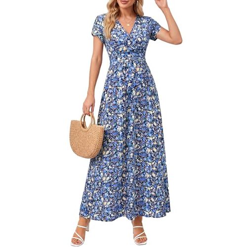 OUGES Maternity Maxi Dress Wrap Baby Shower Pregnancy Dresses for Photoshoot Maternity Outfits Summer Clothes 2026