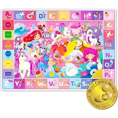 QUOKKA ABC Play Mat for Babies Toddlers & Kids – Super Soft Plush Extra Thick 0.3in Large Alphabet Nursery Rug with Unicorn Princess – Padded Foldable Non-Slip Mat - Gift for Boys and Girls