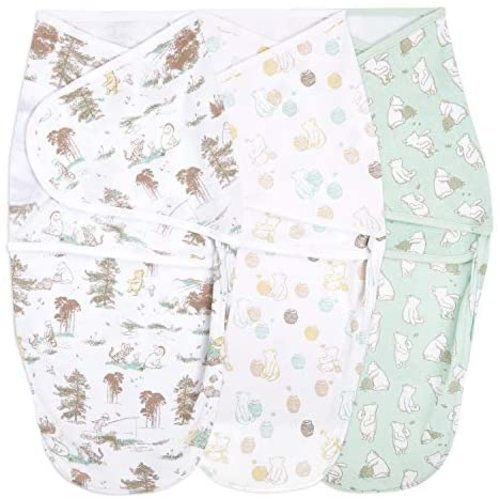 aden + anais Essentials Easy Wrap Swaddle, Cotton Knit Baby Wrap, Newborn Wearable Swaddle Sleep Sack, 3 Pack, Winnie, 0-3 Months
