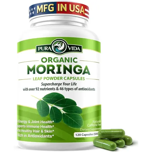 PURA VIDA MORINGA Capsules Single Origin Moringa Powder Organic. Pure Moringa Leaf. Energy, Metabolism, & Immune Support. 120ct. 500mg Caps.