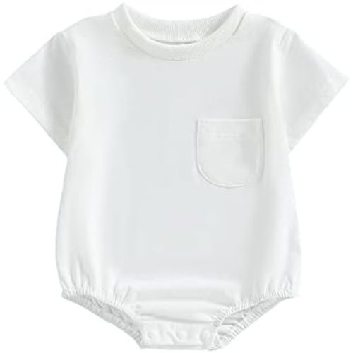 Newborn Baby Boy Girl Neutral Clothes Plain Cotton Bubble Romper Solid Short Sleeve Bodysuit Summer Outfit