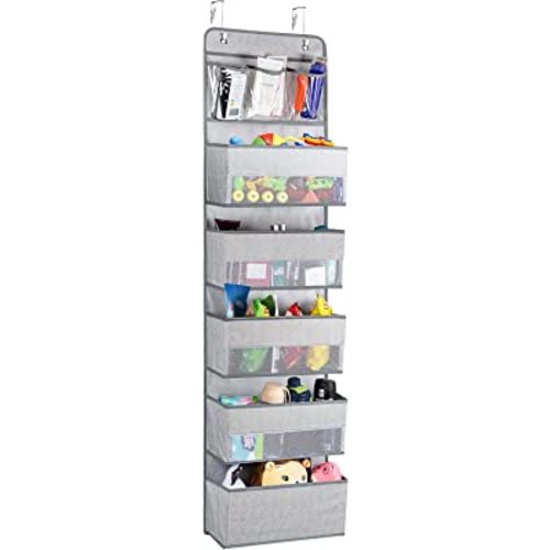 Univivi 6 - Layer Fabric Over the Door Organizer Gray Foldable Nursery Closet Storage, Large Hanging Door Organizer for Cosmetics, Toys and Sundries…