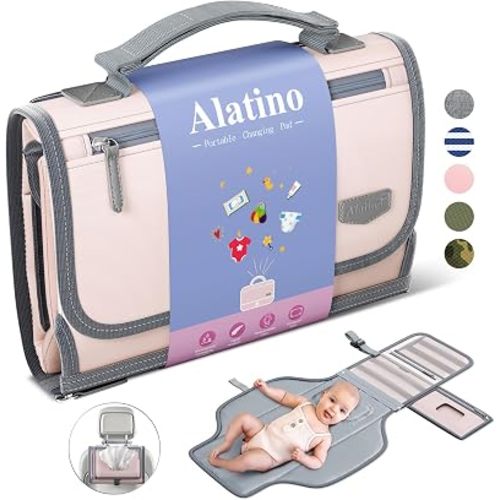 Alatino Portable Diaper Changing Pad for Baby, Detachable Travel Changing Pad with Baby Wipes Pocket, Gifts for Baby Shower, Newborn Girls and Boys (Light Pink)