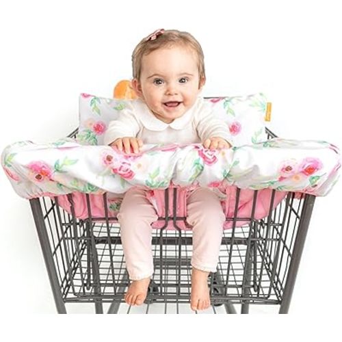 2-in-1 Cushy High Chair Cover and Shopping Cart Cover for Baby, Comfortable Cover for Grocery Cart, Universal Fit Cart Cover for Babies, Includes Storage Pouch - Full Bloom