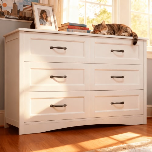 Lofka White 6-Drawer Dresser, High-Quality MDF, Bedroom & Living Room Storage, Kids Room & Nursery Furniture
