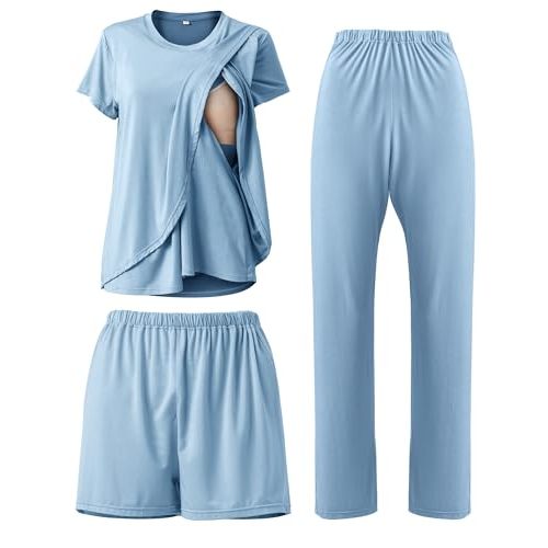 Rnxrbb 3 Piece Postpartum Nursing Pajamas Set Casual Soft Maternity Breastfeeding Pjs Sleepwear Loungewear Clothes Layer
