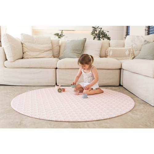 ROUND: Pink Scallops / Neutral Palm Leaf Play Mat