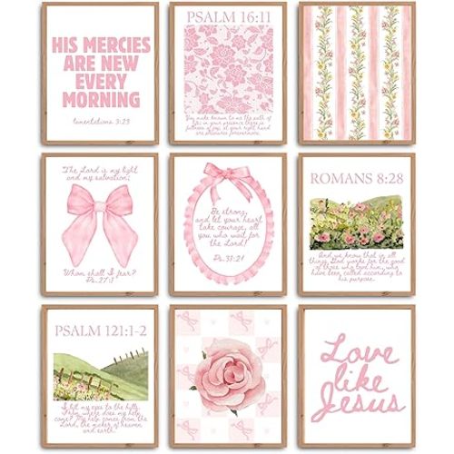 Losyze Trendy Christian Wall Art Bundle Gallery Wall Set Pink Coquette Home Decor Art 8 X 10 Inch (UNFRAMED)
