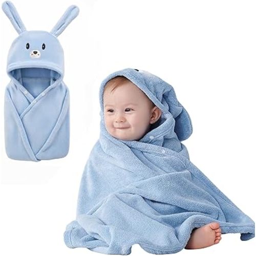 Toddler Bath Towel Baby Towels with Hood 27.5"X55" Ultra Absorbent Soft Bathrobe Blanket Kids Shower Towel for Girls and Boys(Sky Blue)