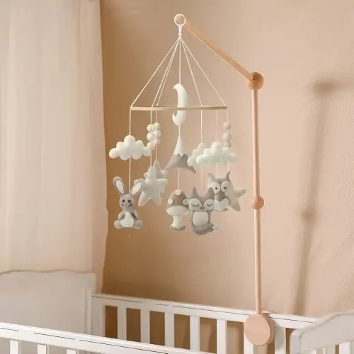 Animal Mobile for Crib - A Handmade Neutral Woodland Crib Mobile with Forest Animals and Clouds for a Neutral Nursery