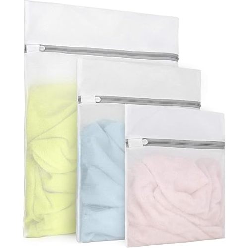 3Pcs Durable Fine Mesh Laundry Bags for Delicates 1 Large 16 x 20 Inches, 1 Medium 12 x 16 Inches, 1 Small 9 x 12 Inches (Fine Mesh)