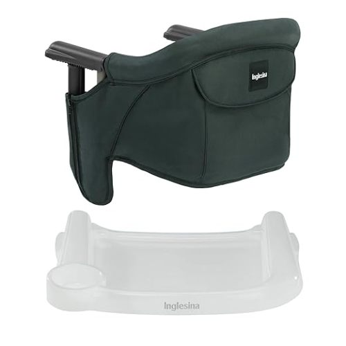 Inglesina Fast Table Chair - Dark Green + Fast Dining Tray - Portable Baby High Chair - for Babies & Toddlers up to 37 lbs -Fits Tables 0.8'' to 3.5'' Thick -Compact & Easy to Use -Travel Bag Included