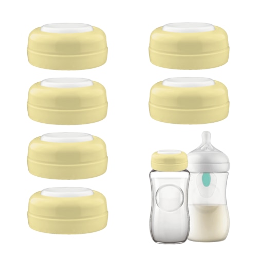 Maymom Screw Lids Aka Travel Caps with Rewritable Sealing Disc Compatible with Avent, Maymom Wide Mouth Bottles (Yellow)