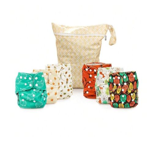 6ct Reusable Cloth Diapers, One Size Adjustable, Washable Soft Absorbent, Waterproof Cover, 4-layers Microfiber Inserts (whimsical) - Simple Being