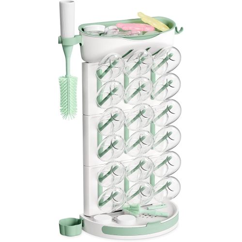 Momcozy DIY Larger Bottle Drying Rack for 18 Bottles, Space Saving Countertop Vertical Rack with Brushes Holder, Detachable Travel Bottle Rack for Baby Accessories & Pump Parts