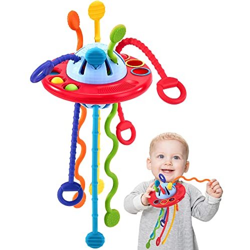 hahaland Silicone Pull String Toy - Montessori Toys for 1 Year Old Boy, Toddler Fidget Sensory Airplane Travel Toys for Toddlers 1-3 - Toddler Stocking Stuffers One Year Old Boy Birthday Gift