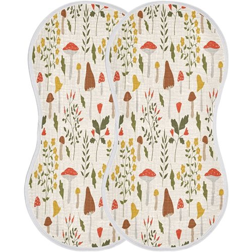 Colorful Mushroom Baby Burp Cloths Extra Soft and Absorbent Burping Rags Cotton Burping Clothes Baby Washcloths for Newborn Boys Girls - 2 Pack