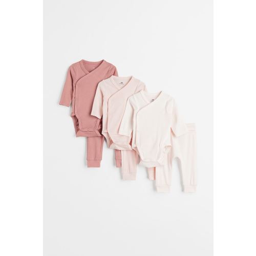 6-piece Cotton Set - Dusty Rose/White; 6 or 9 Months