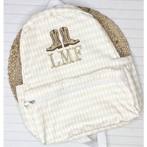 Personalized Embroidered Backback | Boys Monogrammed Booksack | Custom Embroidered Prek Bag | Baby Backpack Diaper Bag | Khaki Gingham |