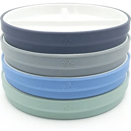 Elk and Friends Kids 6.7” Porcelain Divided Plates with Silicone Sleeves | Suitable for Babies/Kids/Toddlers | Microwave & Dishwasher Safe | Non Slip | Snack Dishes
