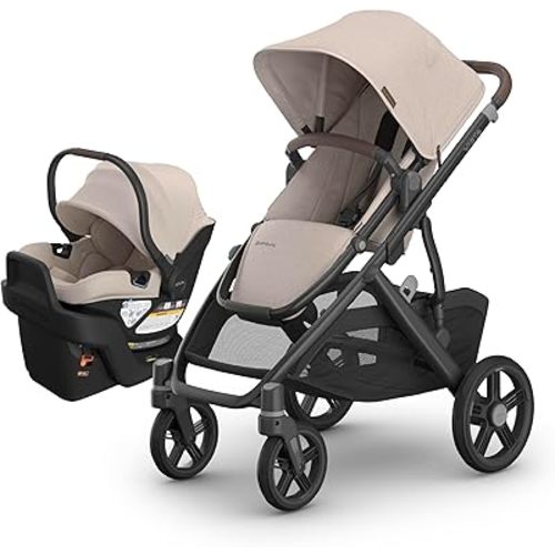 UPPAbaby Vista V3 Stroller + Aria V2 Infant Car Seat Travel System Combo – Toddler Seat, Bumper Bar, Bug and Rain Shields, Car Seat Base, and Infant Insert Included – Ada (Sandstone Mélange)