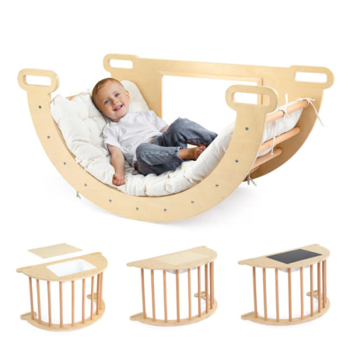 Joymor Montessori Pikler Triangle Set - Wooden Climbing Gym with Ramp for Toddlers 1-5 Years (Non-Toxic & Foldable)