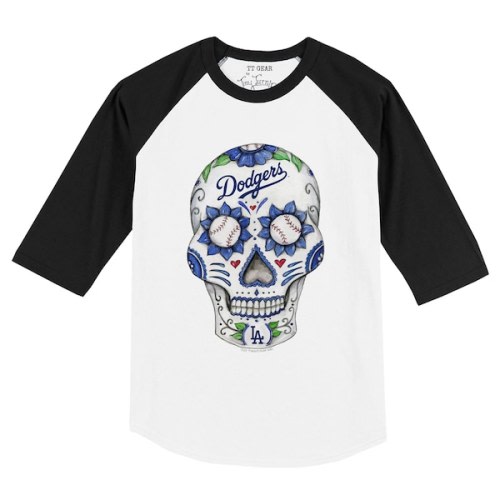 Los Angeles Dodgers Tiny Turnip Infant Sugar Skull Raglan 3/4 Sleeve T-Shirt - White/Black