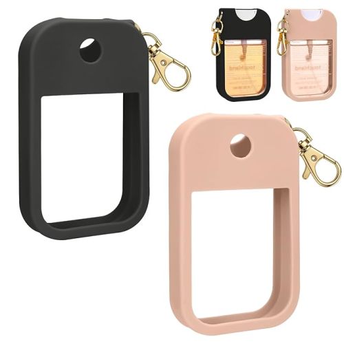 AIERSA Hand Sanitizer Spray Case Compatible with Touchland, Silicone Hand Sanitizer Case Holder with Keychain for Touch Land Mist Case 1FL. OZ -Blush Beige+Black