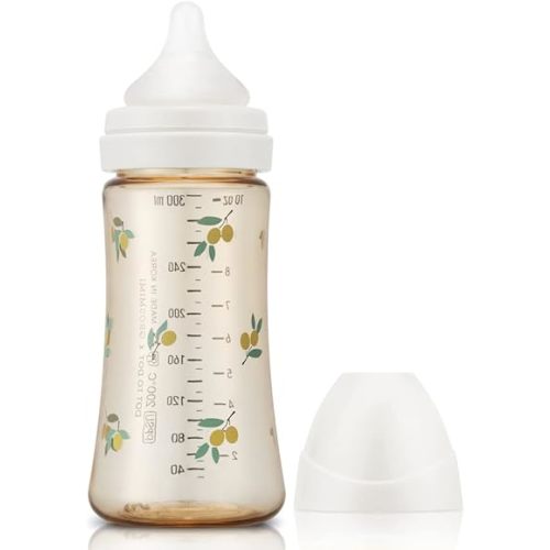 Grosmimi PPSU Baby Bottle, BPA Free (10oz Olive_White)
