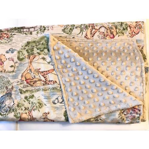 Personalized Baby nursery Blanket made from Winnie the Pooh fabric for boy or girl, Cotton and minky baby gift, Winnie the Pooh baby blanket
