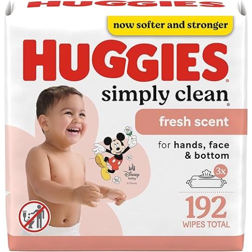 Huggies Simply Clean Fresh Scent Baby Wipes, 3 Flip-Top Packs of 64 (192 Wipes Total), Packaging May Vary