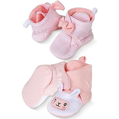 Amazon.com | Baby Booties Girls & Boys 100% Cotton, Newborn - 12 Month Hook & Loop Closure & Non Slip Grippers Baby Slippers Stay On | Boots