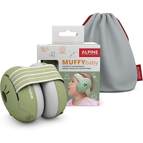 Alpine Muffy Baby Ear Protection for Babies and Toddlers up to 36 Months - CE & ANSI Certified - Noise Reduction Earmuffs - Comfortable Baby Headphones Against Hearing Damage & Improves Sleep - Green