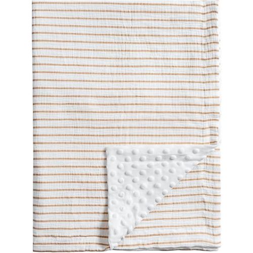Meracorallo 30" x 40" Baby Blankets, Cozy Soft Muslin Fleece Nursery Blanket, Infant Toddler Bedding Crib Cot Stroller Blanket with Muslin Cotton Front and Minky Dotted Fleece Backing, Neutral Stripe