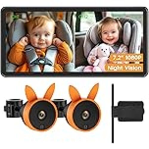 Babyvue Baby Car Camera for 2 Kids - 7.2" Large HD Display Dual Channel Baby Monitor, Clear 1080P IR Night Vision Car Seat Camera, Easy Install & Secure Rear-Facing View : Amazon.ae: Baby Products