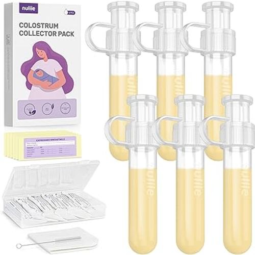 Nuliie Colostrum Collector Kit 7ml/6pcs, Leakproof, Reusable Breast Milk Collector, Heat & Freezer Resistant, BPA-Free, With Cotton Cloth Wipe, Storage Case, Cleaning Brush - Ready-to-Use for Newborns