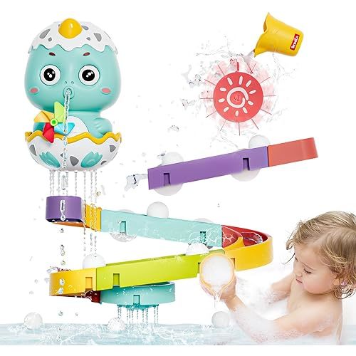 Bath Toys for Toddler 1-3, Kids Bathtub Time, Slide Wall Track for 1 2 Year Old, Dinosaur Spinning Toys 12-18 Months , Fun Birthday Gift for Baby Boys & Girls