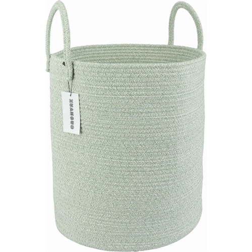WarmHaven Cotton Rope Laundry Basket Hamper for Clothes Woven Storage Basket for Living Room Bedroom Boho Tall Rope Baskets for Blanket Toys Pillow Towels Baby Nursery Hamper Bin green