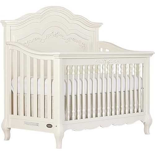 Evolur Aurora 5-in-1 Convertible Crib in Ivory Lace, Greenguard Gold Certified, Features 3 Mattress Height Settings, Sturdy and Spacious Baby Crib, Wooden Furniture