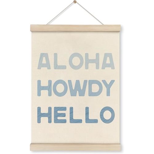 HRQKO Blue Coastal Cowgirl Howdy Aloha Poster Hanger Frame, Howdy Wall Art,Western Trendy Sign Wall Art with Wooden Frames,Preppy Cowgirl Wall Hanging Banner Decor for Living Room Bedroom, 12x16 Inch