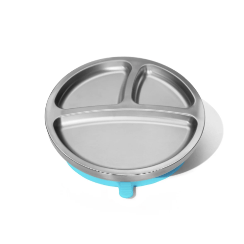 Baby Round Divided Plate | Stainless Steel & Silicone
