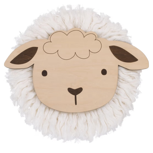 NoJo Little Love Natural Wood Sheep Wall Décor with Ivory Yarn Wool