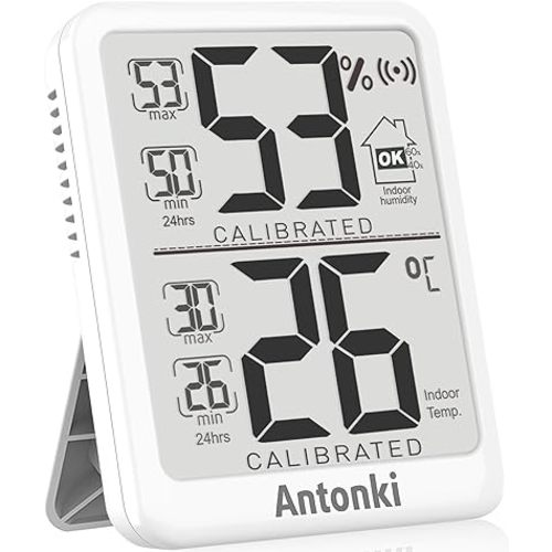 Antonki Digital Hygrometer Indoor Thermometer, Humidity Meter with Max/Min Records, Room Temperature and Humidity Monitor for Home, Baby Nursery, Reptile, Plant - Battery Included (Small)
