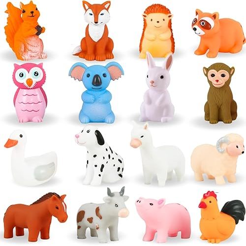 XY-WQ Bath Toys No Hole, for Infants 6-12& Toddlers 1-3, No Hole Bathtub Toys (Animal C2, 16 Pcs with Mesh Bag)