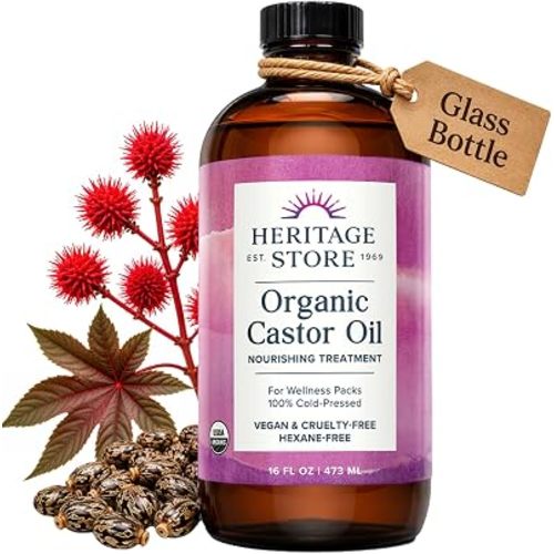 HERITAGE STORE Organic Castor Oil, Cold Pressed Hexane Free, 16 fl oz