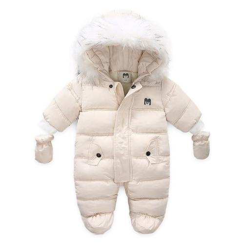Kids Baby Winter Jumpsuit Fur Hood Snowsuit Ovealls Thick Rompers with – toddlerme